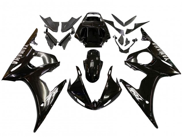 Mejores Carenados Moto Yamaha YZF R6 2003-2004 - Negro Brillante Blanco Calcomanías