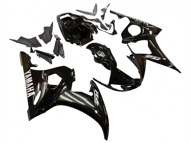 Mejores Carenados Moto Yamaha YZF R6S 2006-2009 - Negro Brillante Blanco Calcomanías