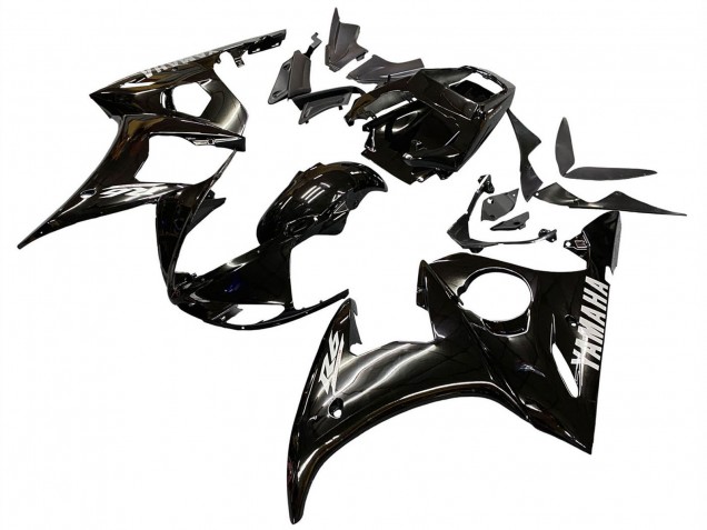 Mejores Carenados Moto Yamaha YZF R6S 2006-2009 - Negro Brillante Blanco Calcomanías