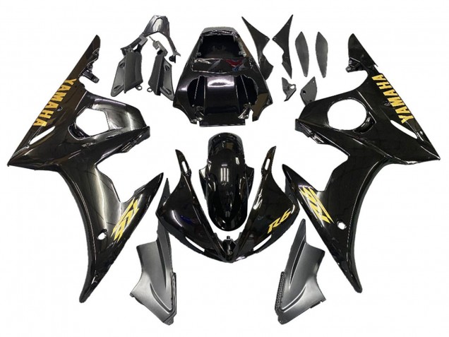 Mejores Carenados Moto Yamaha YZF R6 2003-2004 - Negro Brillante Oro Calcomanías