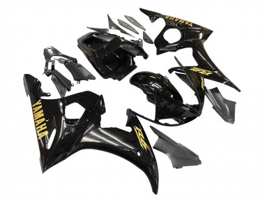Mejores Carenados Moto Yamaha YZF R6S 2006-2009 - Negro Brillante Oro Calcomanías