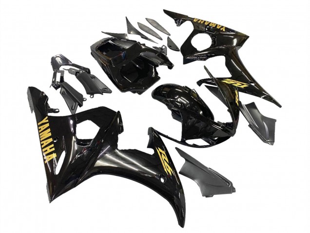 Mejores Carenados Moto Yamaha YZF R6S 2006-2009 - Negro Brillante Oro Calcomanías