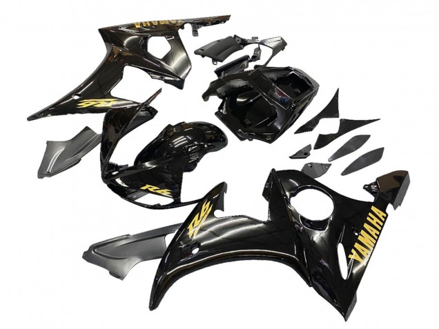 Mejores Carenados Moto Yamaha YZF R6S 2006-2009 - Negro Brillante Oro Calcomanías