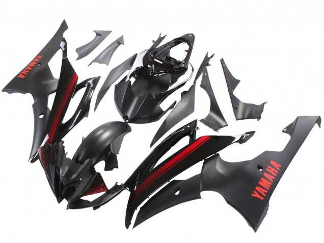 Mejores Carenados Moto Yamaha YZF 600 R6 2008-2016 - Negro Brillante Negro Mate Rojo Raya