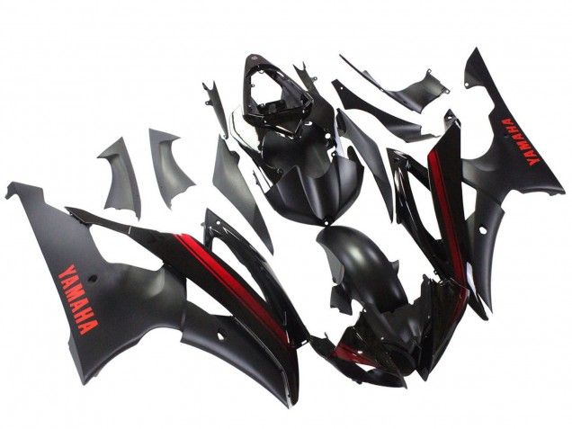 Mejores Carenados Moto Yamaha YZF 600 R6 2008-2016 - Negro Brillante Negro Mate Rojo Raya