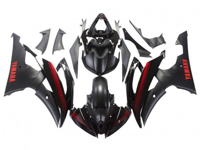Mejores Carenados Moto Yamaha YZF 600 R6 2008-2016 - Negro Brillante Negro Mate Rojo Raya