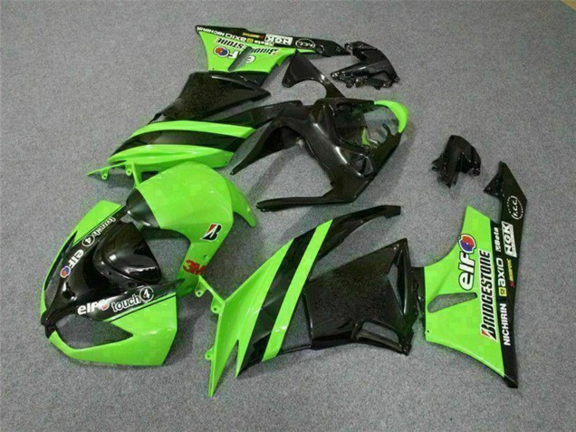 Mejores Carenados Moto Kawasaki ZX6R 2009-2012 - Verde Negro Brillante Elf Touch4 Bridgestone