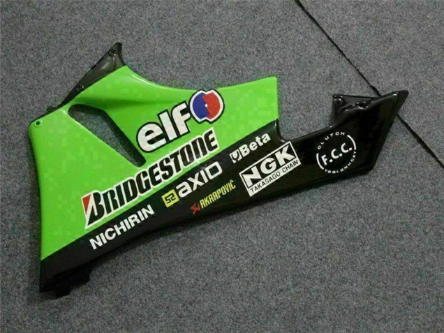 Mejores Carenados Moto Kawasaki ZX6R 2009-2012 - Verde Negro Brillante Elf Touch4 Bridgestone