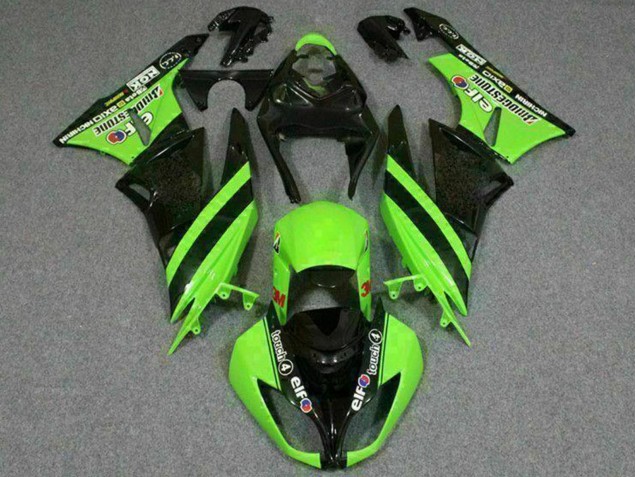 Mejores Carenados Moto Kawasaki ZX6R 2009-2012 - Verde Negro Brillante Elf Touch4 Bridgestone