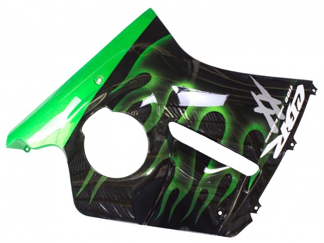 Mejores Carenado Moto Honda CBR1100XX Blackbird 1996-2007 - Negro Brillante Verde Llama