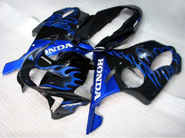 Mejores Carenados Moto Honda CBR600 F4 1999-2000 - Negro Brillante Azul Llama
