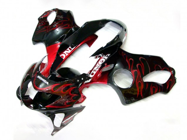Mejores Carenados Moto Honda CBR600 F4 1999-2000 - Negro Brillante Rojo Llama