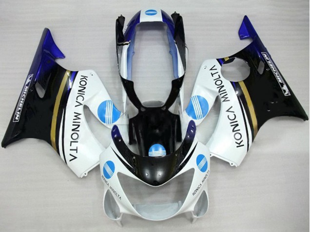 Mejores Carenados Moto Honda CBR600 F4 1999-2000 - Blanco Azul Negro Brillante Konica Minolta
