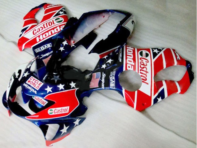 Mejores Carenados Moto Honda CBR600 F4 1999-2000 - Rojo Blanco Azul Negro Brillante Estrella Castrol