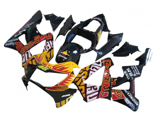 Mejores Carenados Moto Honda CBR900RR 929 2000-2001 - Negro Brillante Naranja Repsol Rossi