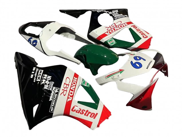 Mejores Carenados Moto Honda CBR900RR 954 2002-2003 - Blanco Rojo Verde Negro Brillante Castrol