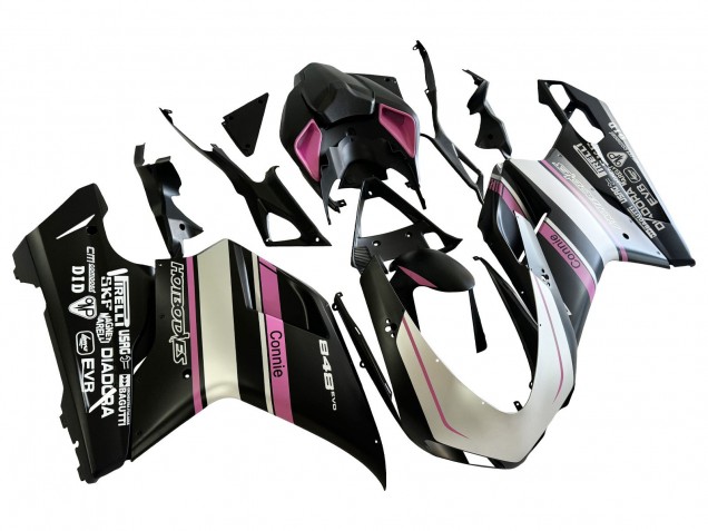 Mejores Carenados Moto Ducati 848 2007-2014 - Blanco Rosa Negro Brillante Connie