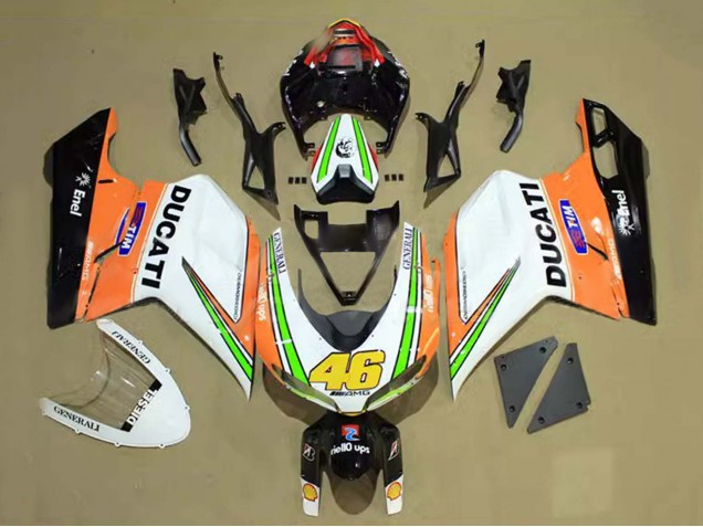 Mejores Carenados Moto Ducati 848/1098/1198 2007-2014 - Blanco Naranja Verde Negro Brillante Tim 46