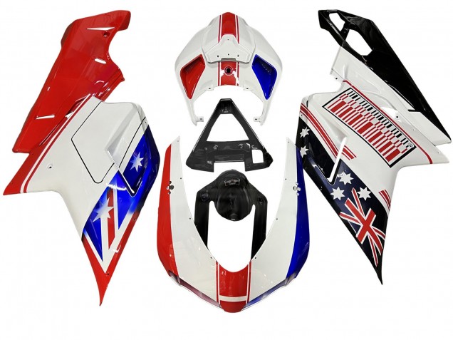 Mejores Carenados Moto Ducati 848/1098/1198 2007-2014 - Blanco Rojo Azul Negro Brillante