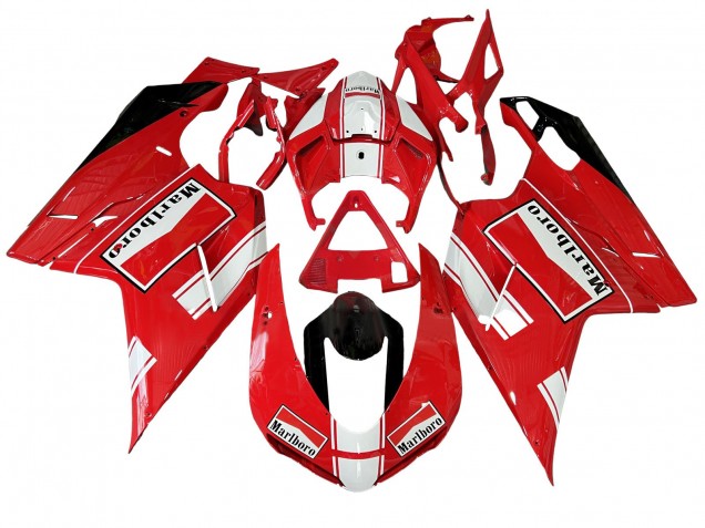 Mejores Carenados Moto Ducati 848/1098/1198 2007-2014 - Blanco Rojo Negro Brillante Marlboro