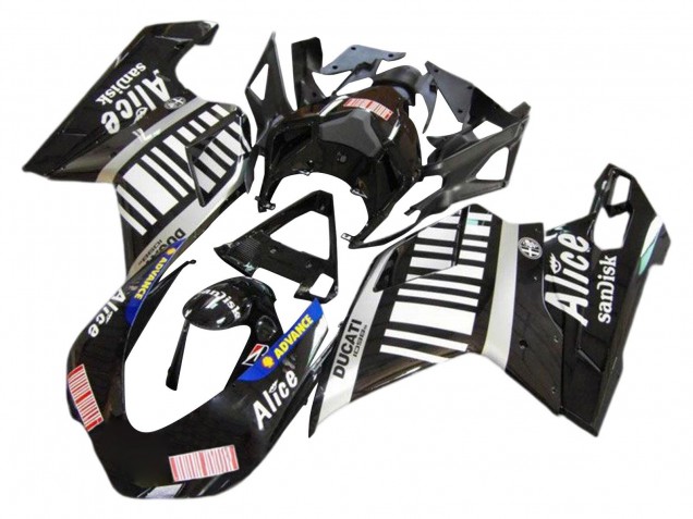 Mejores Carenados Moto Ducati 1098 2007-2014 - Plata Negro Brillante Alice Sandisk