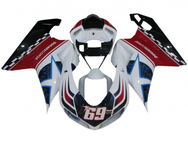 Mejores Carenados Moto Ducati 848/1098/1198 2007-2014 - Blanco Rojo Azul Negro Brillante Corse 69