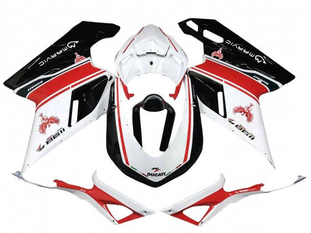 Mejores Carenados Moto Ducati 1198 2007-2014 - Blanco Rojo Negro Brillante