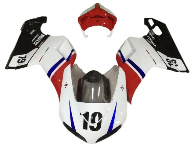 Mejores Carenados Moto Ducati 848/1098/1198 2007-2014 - Blanco Rojo Azul Negro Brillante 19