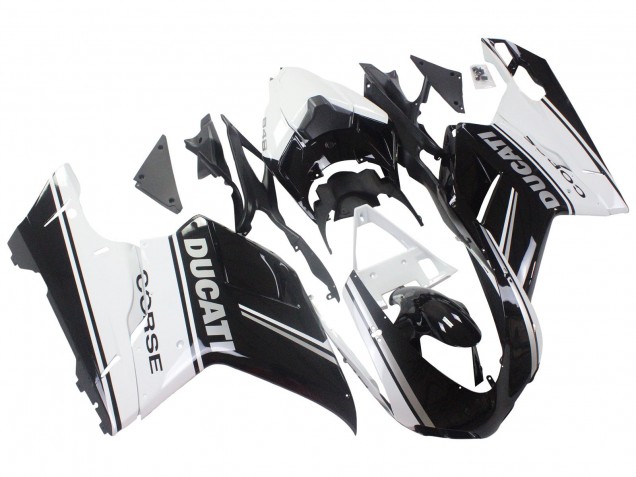 Mejores Carenados Moto Ducati 848/1098/1198 2007-2014 - Blanco Negro Brillante Corse