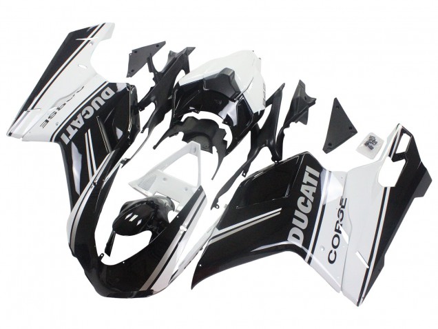 Mejores Carenados Moto Ducati 848/1098/1198 2007-2014 - Blanco Negro Brillante Corse