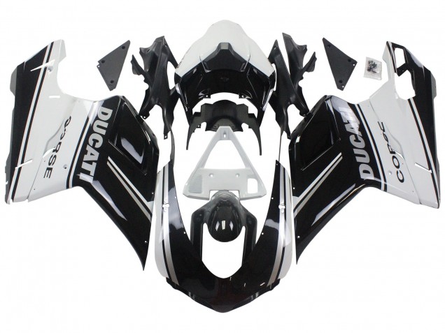 Mejores Carenados Moto Ducati 848/1098/1198 2007-2014 - Blanco Negro Brillante Corse