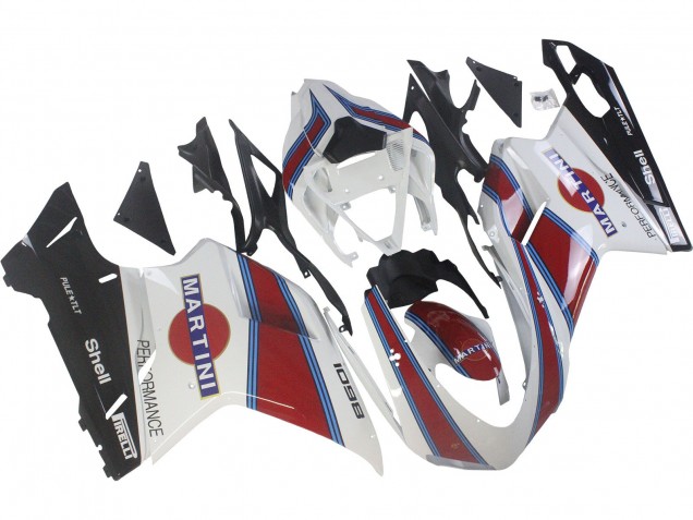 Mejores Carenados Moto Ducati 1098 2007-2014 - Blanco Rojo Azul Negro Brillante Martini