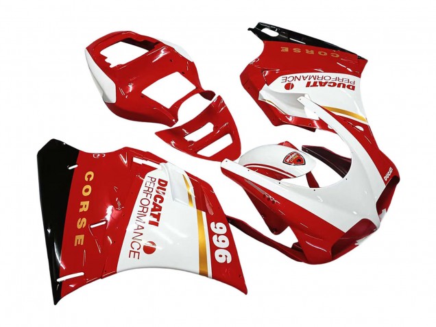 Mejores Carenados Moto Ducati 996 1993-2005 - Blanco Rojo Oro Negro Brillante Corse Performance
