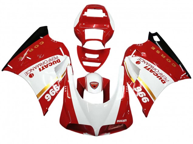 Mejores Carenados Moto Ducati 996 1993-2005 - Blanco Rojo Oro Negro Brillante Corse Performance