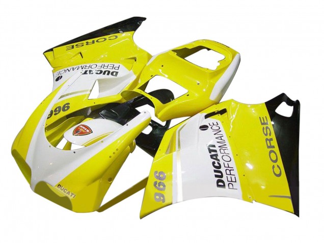 Mejores Carenado Moto Ducati 996 1993-2005 - Blanco Amarillo Negro Brillante Corse Performance