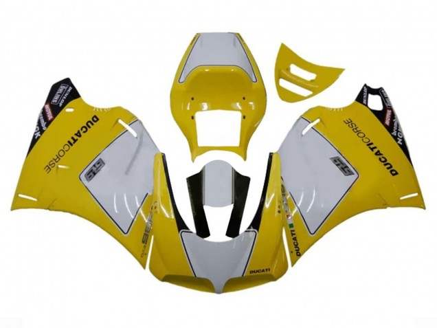 Mejores Carenados Moto Ducati 996 1993-2005 - Blanco Amarillo Negro Brillante Corse Performance