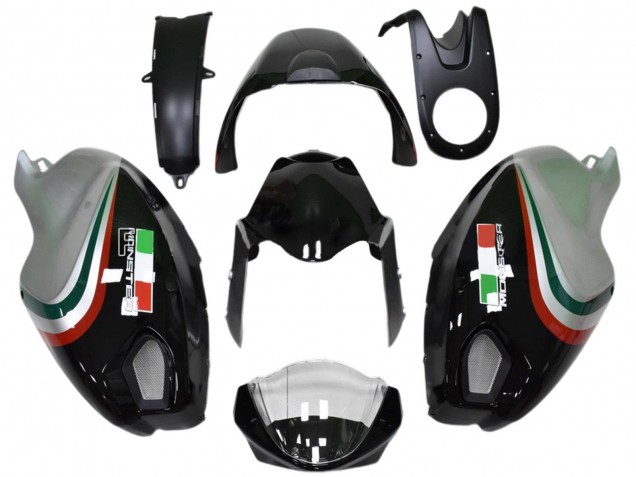 Mejores Carenados Moto Ducati Monster 696 796 1100 1100S 2008-2012 - Negro Brillante Plata Rojo Verde