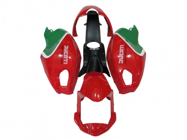 Mejores Carenados Moto Ducati Monster 696 796 1100 1100S 2008-2012 - Rojo Blanco Verde