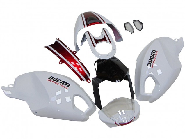 Mejores Carenados Moto Ducati Monster 696 796 1100 1100S 2008-2012 - Blanco Rojo Negro Brillante