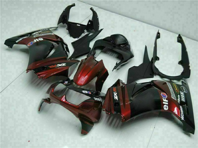 Mejores Carenados Moto Kawasaki EX250 2008-2012 - Negro Brillante Rojo Granate