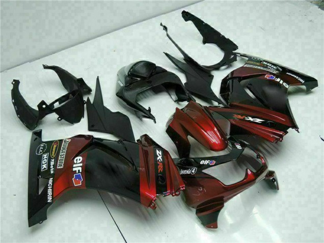 Mejores Carenados Moto Kawasaki EX250 2008-2012 - Negro Brillante Rojo Granate