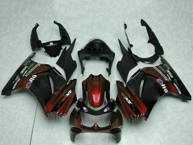 Mejores Carenados Moto Kawasaki EX250 2008-2012 - Negro Brillante Rojo Granate