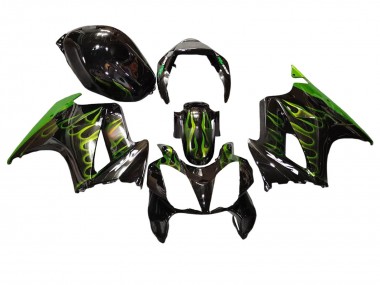 Mejores Carenados Moto Honda VFR 800 2002-2013 - Negro Brillante Verde Llama