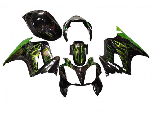 Mejores Carenados Moto Honda VFR 800 2002-2013 - Negro Brillante Verde Llama