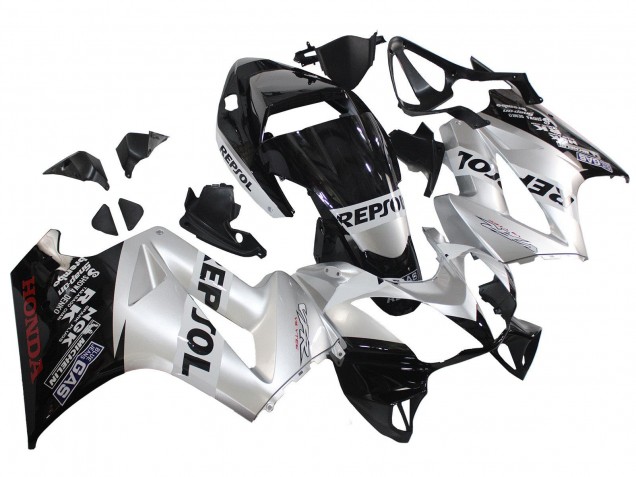 Mejores Carenados Moto Honda VFR 800 2002-2013 - Plata Negro Brillante Repsol