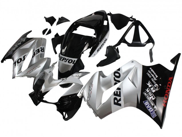 Mejores Carenados Moto Honda VFR 800 2002-2013 - Plata Negro Brillante Repsol