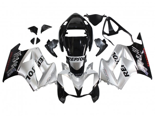 Mejores Carenados Moto Honda VFR 800 2002-2013 - Plata Negro Brillante Repsol