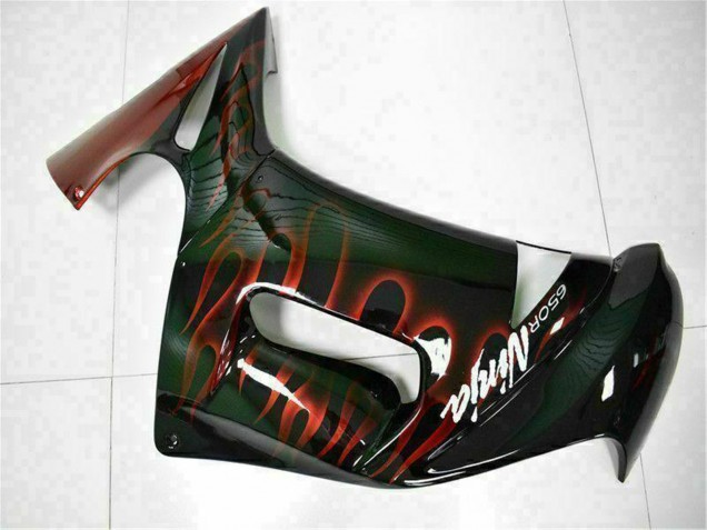 Mejores Carenados Moto Kawasaki EX650 2006-2008 - Negro Brillante Rojo Llama