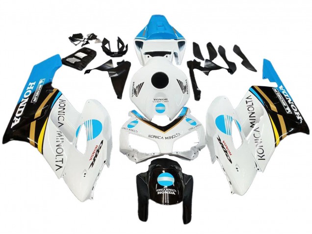 Mejores Carenados Moto Honda CBR1000RR 2004-2005 - Blanco Azul Claro Amarillo Negro Konica Minolta