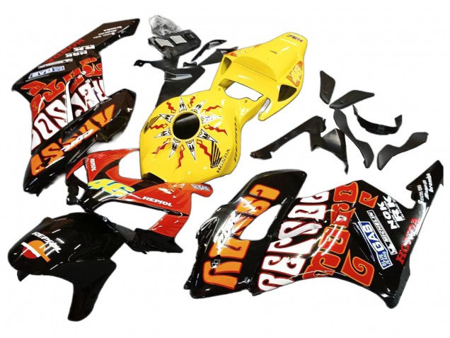 Mejores Carenados Moto Honda CBR1000RR 2004-2005 - Amarillo Naranja Negro Brillante Repsol Rossi 46